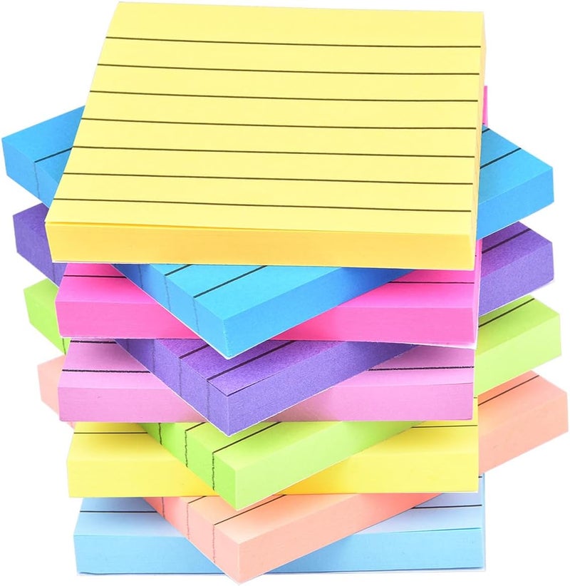 WSPER 9 Pack Lined Sticky Notes 3”x3” Bright Colors Self-Stick Note Pads with Line, 9 Colors Bulk Sticky Memo Pad for School, Office, Meeting - Image 1
